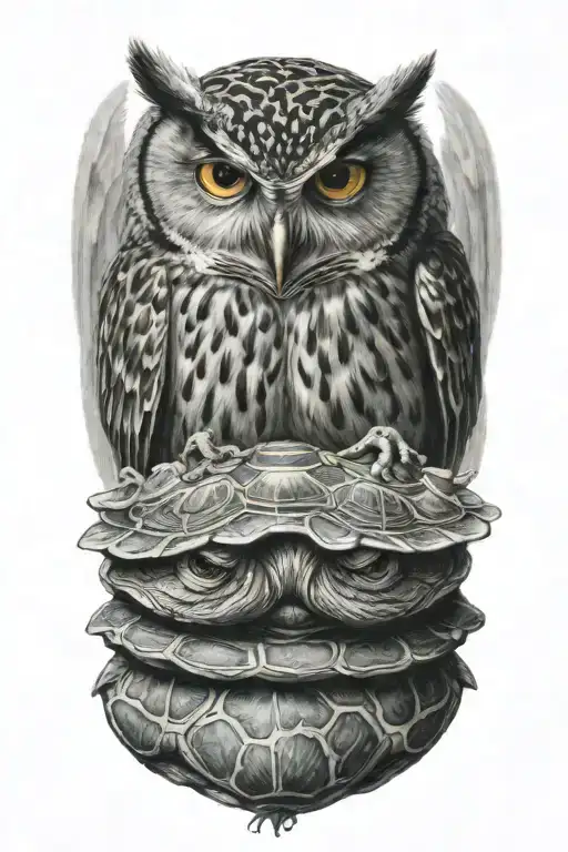 Owl Sitting On Turtles Back