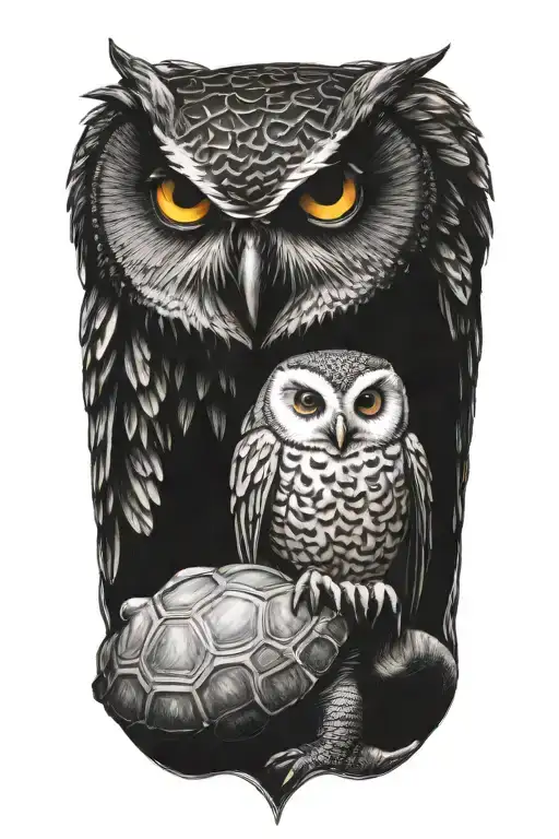 Owl Sitting On Turtles Back Side