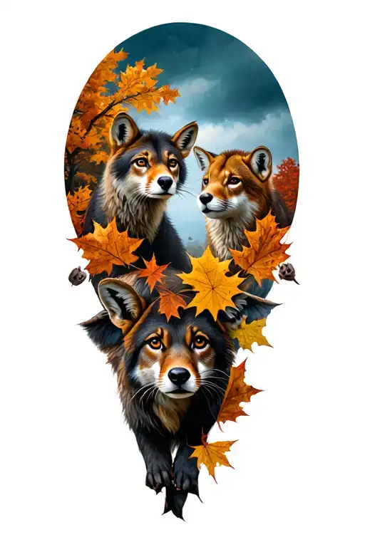 Autum Forset With Animals Peeking