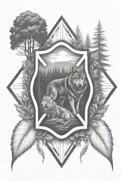 A Firefighter Emblem Surrounded By Nature Elements Like Trees And Wolves