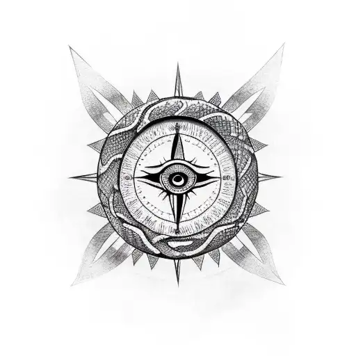 Snake With Eyes And Compass