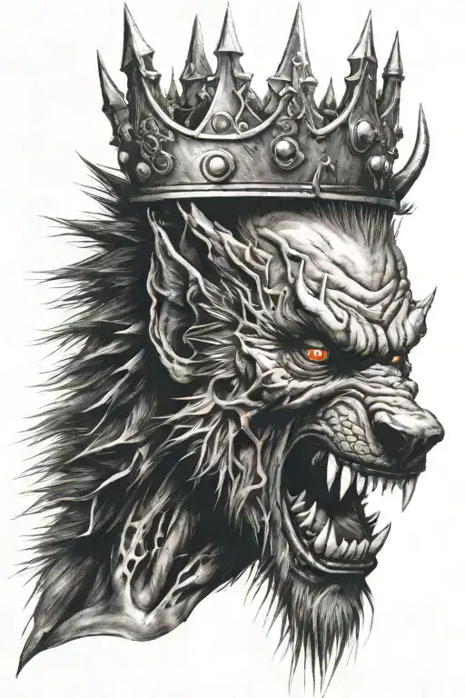 Ugly And Mad Werewolf Face With Iron And Spiky Crown