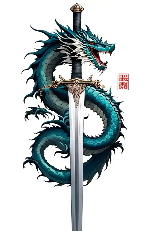Dragon Wrapped Around A Katana Sword