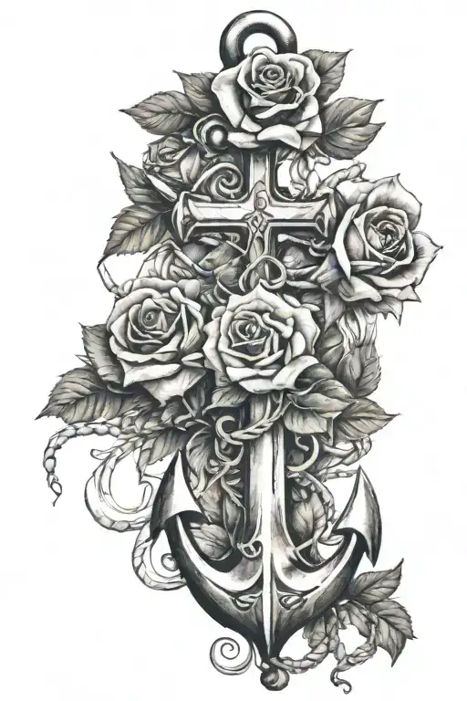 Anchor And Cross And Roses