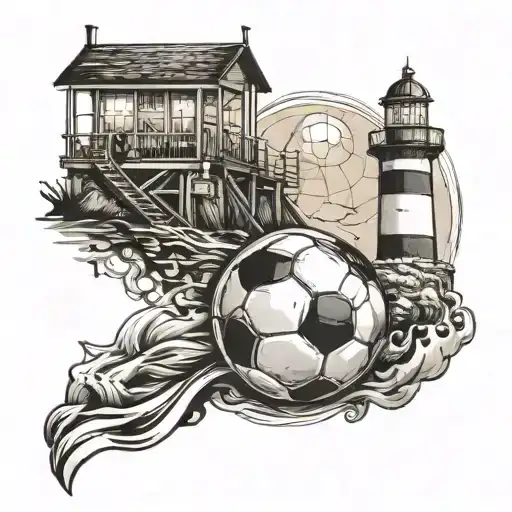 A Stylized Soccer Ball With Aveiro's Iconic Lighthouse Incorporated Into The Design