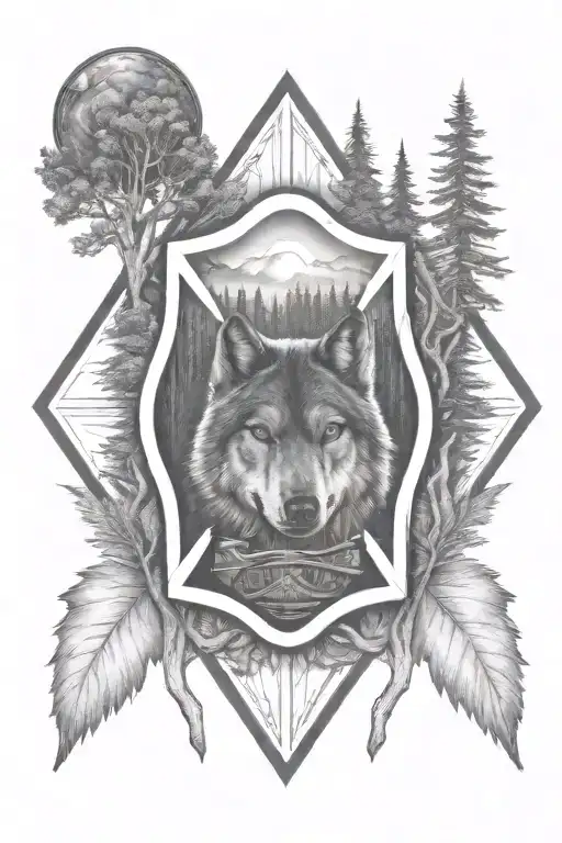 A Firefighter Emblem Surrounded By Wolf And Woods