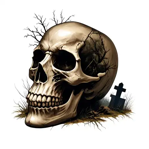 A Skull With A Graveyard Background