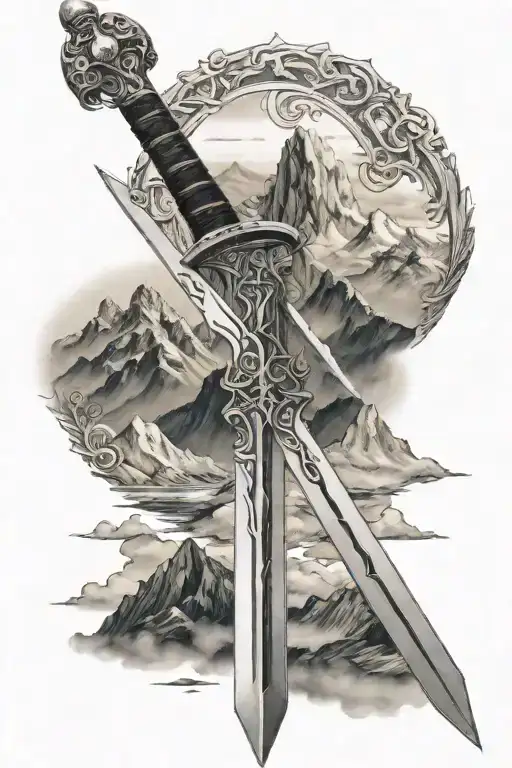 Anduril Sword With Mountains In The Background