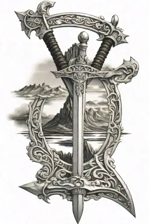 Anduril Sword With Mountains In The Background