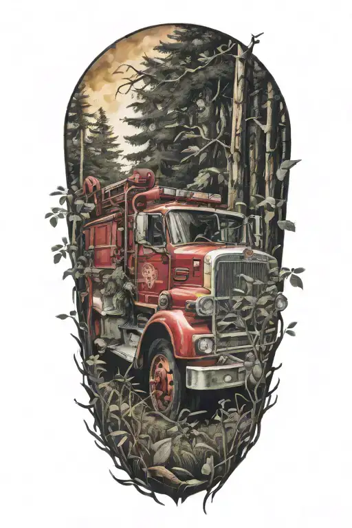 Fire Truck Overgrown Woods