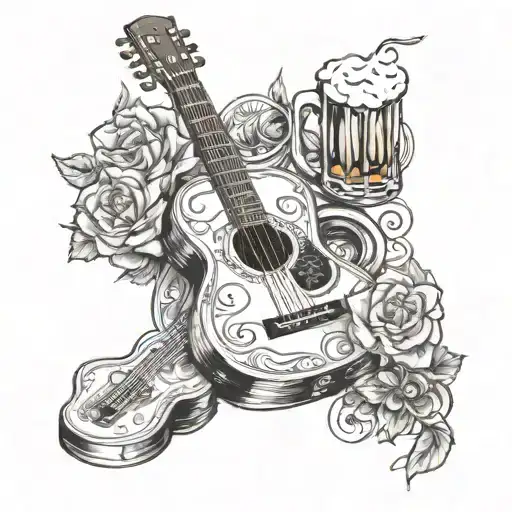 Acoustic Guitar And Beer Bottle