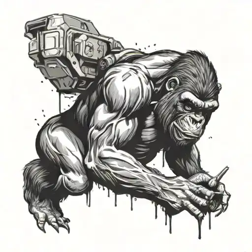 Gorilla Fighter Futuristic Blood Minimalist And Alone
