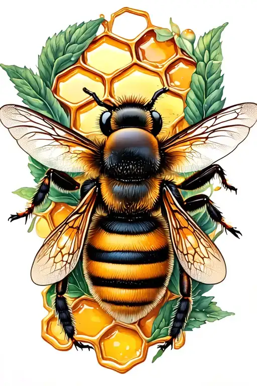 Bees With Honey Comb In The Background