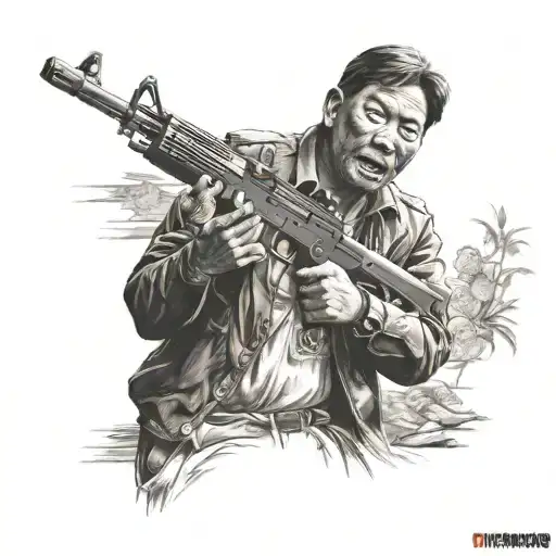 A Realistic Portrait Of A Member Of The Chang Gang Holding An Ak47