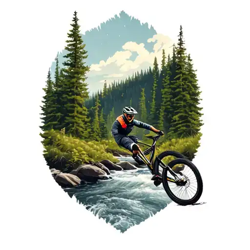 Nordic Mtb In Forest With River