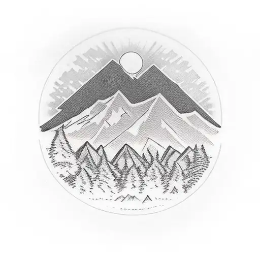 Sunrise Over Mountain Range With Forest