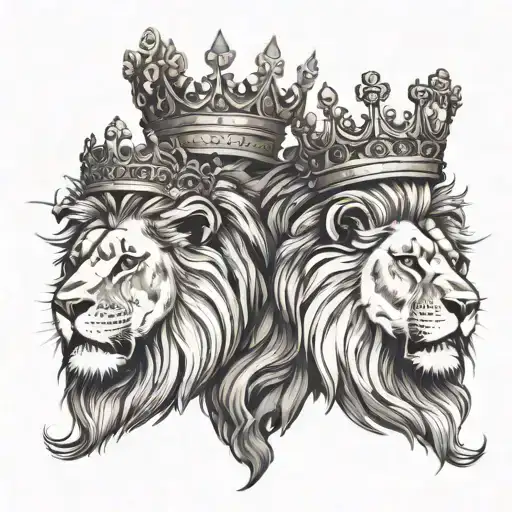 Lions Upper Body Roaring With A Crown And Roses Intertwined