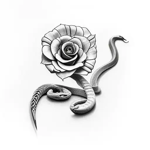 Snake Wrapped Around Flaming Dagger With Fowers