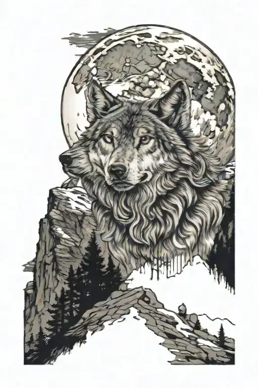 Wolf Howling At The Moon Surrounded My Mountain