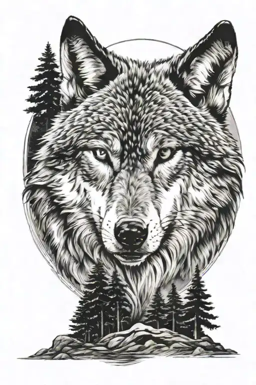 Wolf Howling At The Moon Surrounded By Forrest