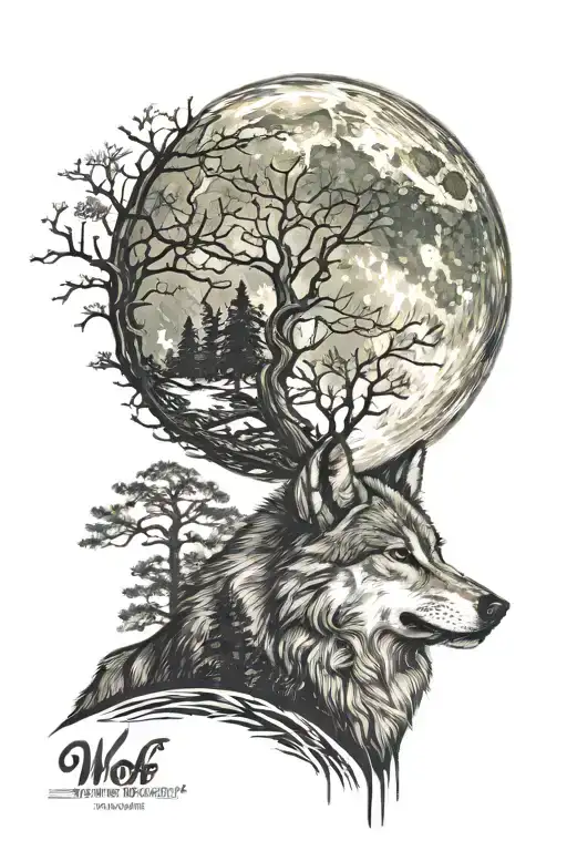 Wolf Howling At The Moon Surrounded By Forrest