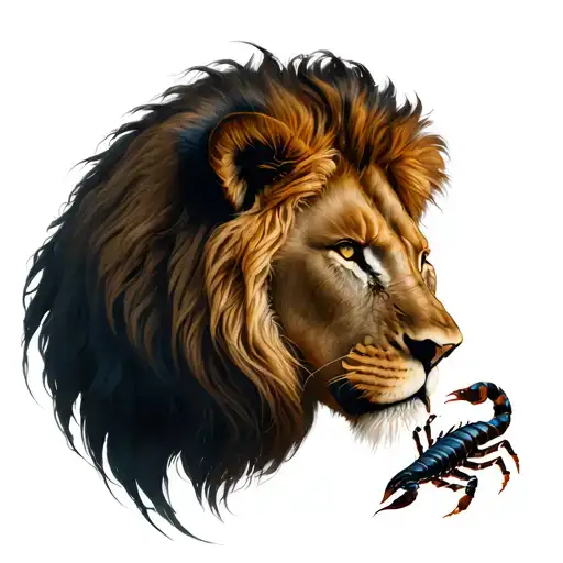Lion With A Forest With A Scorpion In