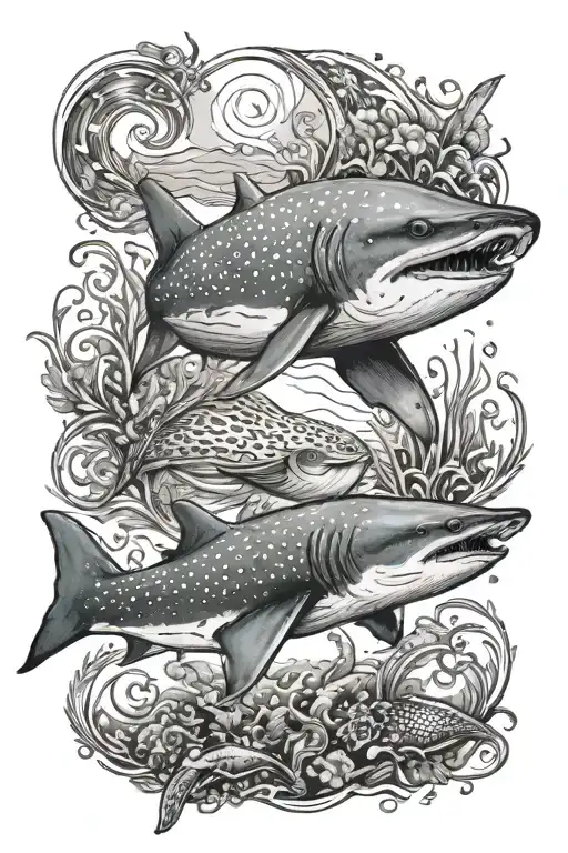 Ocean Theme Back Tattoo With Whale Shark