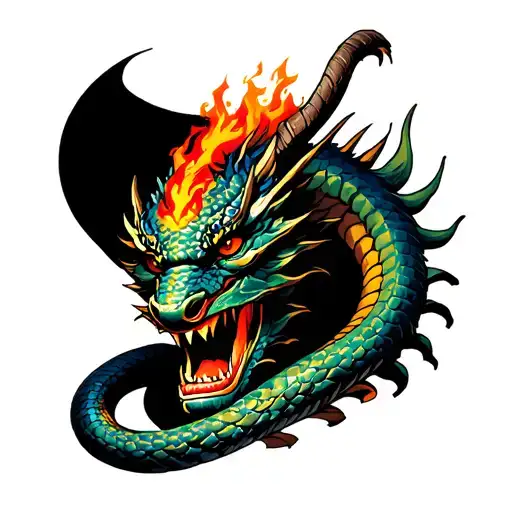 Samurai Mask Split With A Dragon Breathing Fire And Have A Viper Slither Through The Mask