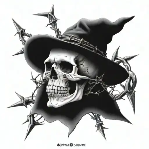 Skull And Barbed Wire Wrapped Around Its