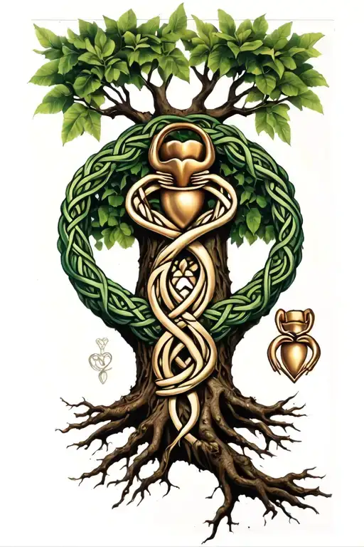 Tree Of Life Intertwined With Celtic Knots And Claddagh