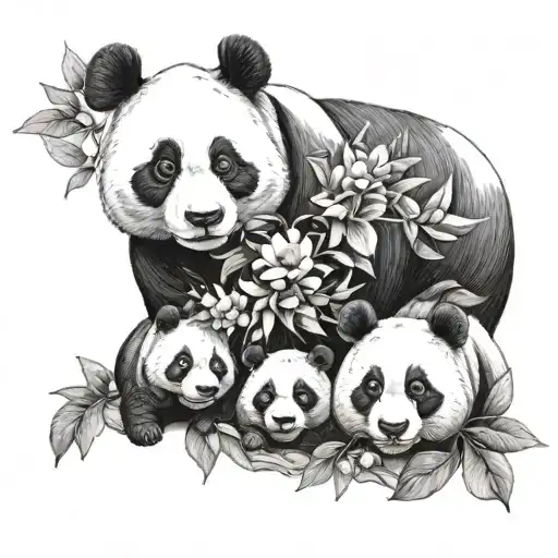 Panda Family Tattoo Design Floral Design