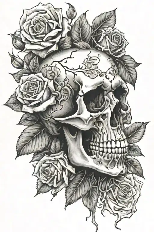 Skull And Roses Half Sleeve