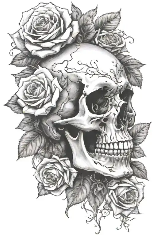 Skull And Roses Half Sleeve