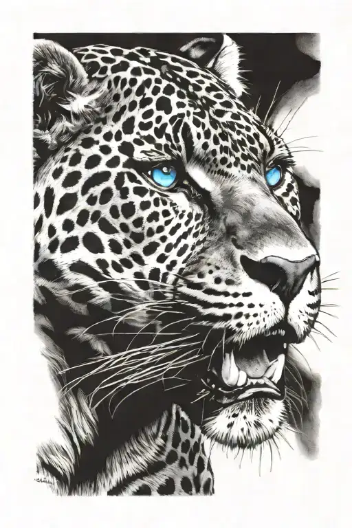 Black Jaguar With Blue Eyes Looking Right Side