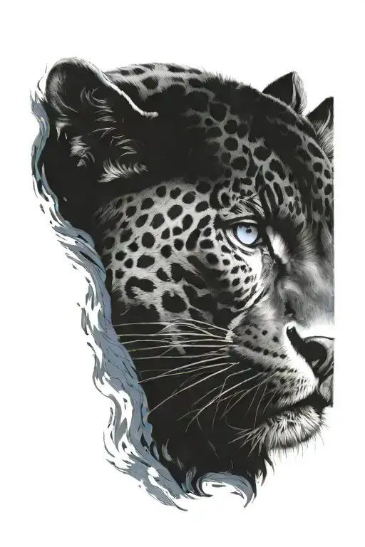 Black Jaguar In The Night With Blue Eyes Looking Right Side