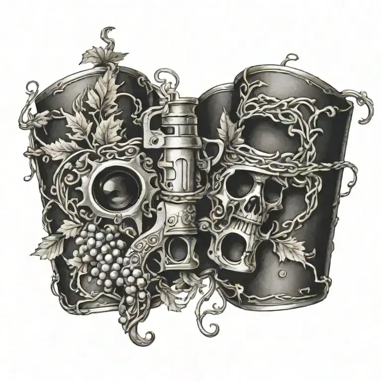 Grape Vine Wrapping With Knot Work Around Crossed Revolvers