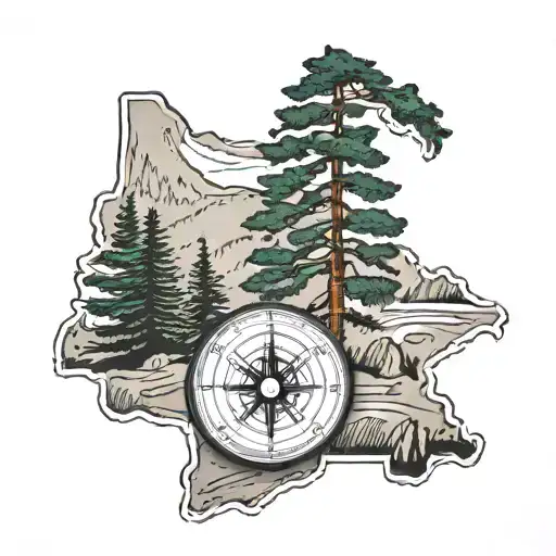State Of Michigan Outline With Pine Tree And Compass