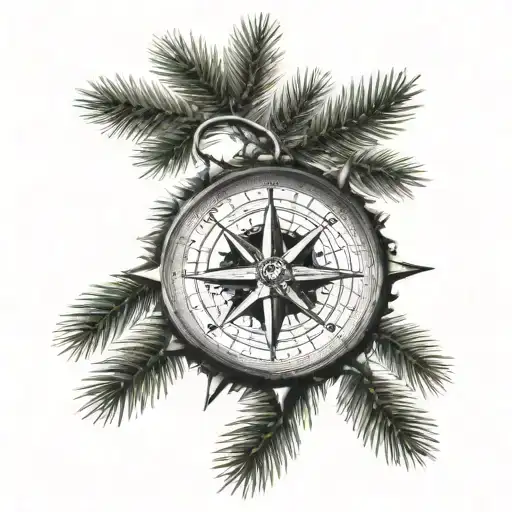With Pine Tree And Compass Rose