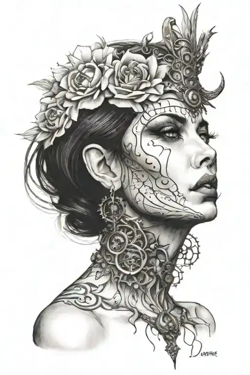 Deamon Woman With Black Eyes Stand Posing