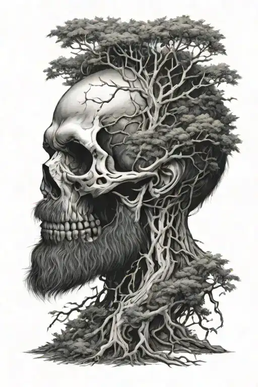 Bearded Skull With Trees Growing Out Of Skull