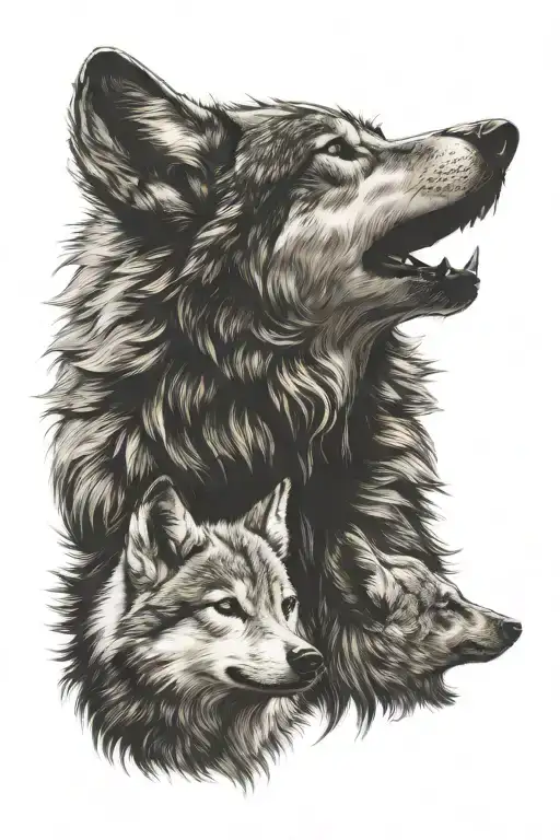 Mother Wolf Howling Wolf Pup