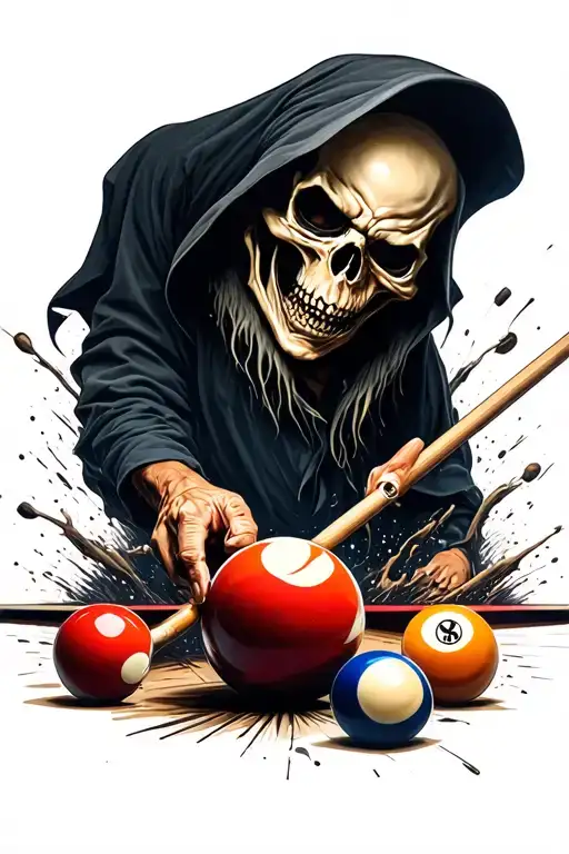 Grime Reaper Playing Pool Ball Breaking