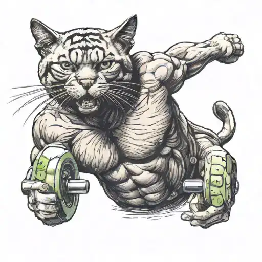 A Bodybuilder Lifting Weights With A Cat Sitting On Their Shoulder