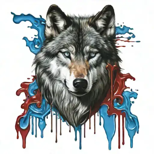 Wolf With Blue Eyes And Blood Dripping Blood Dripping