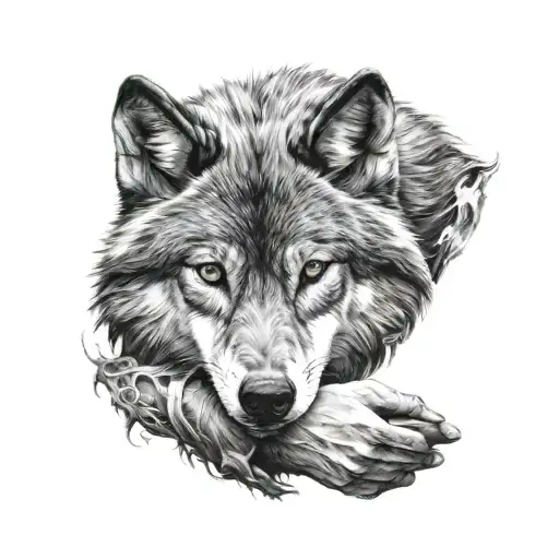 Wolf Head Tattoo Holding Hands