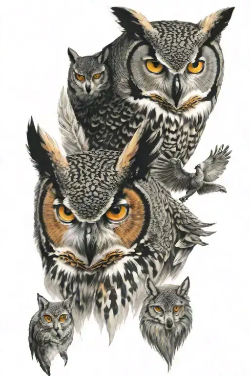 Great Horned Owl And Wolf Face Incorporated