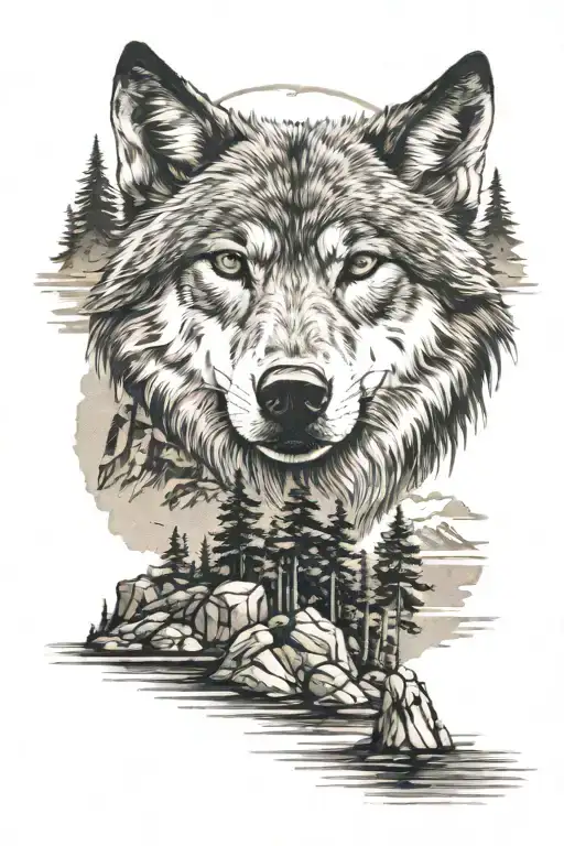 Wolf Head On Top Of Enderby Cliffs With Lake