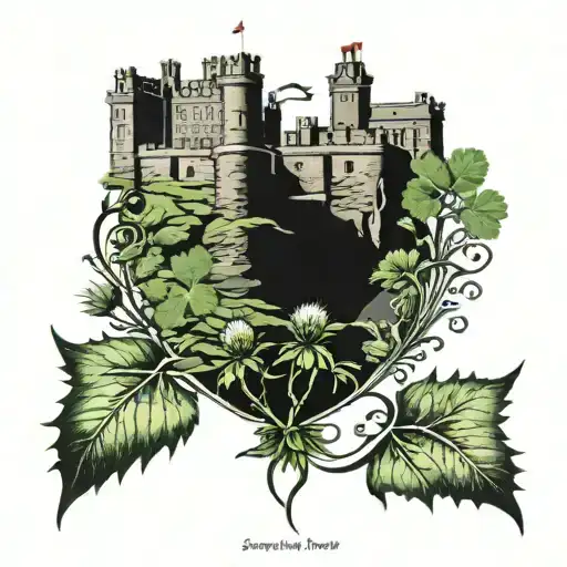 Edinburgh Castle With Thistle And Shamrock Intertwined