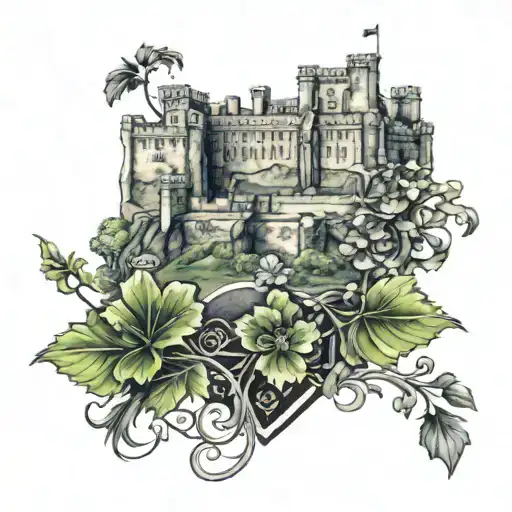 Edinburgh Castle With Shamrock And Thistle Intertwined