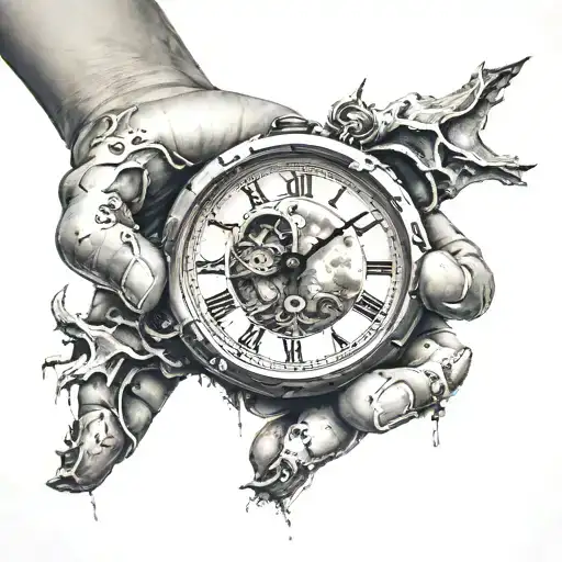 Child's Hand Crumbling Like Sand And Holding A Clock